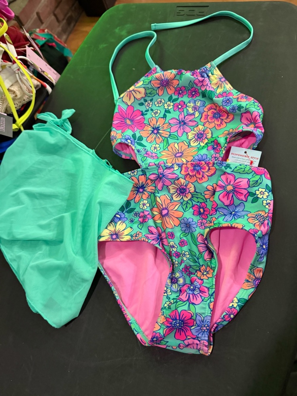 Target Floral Swimwear Set in Teal & Pink size XS 4/5